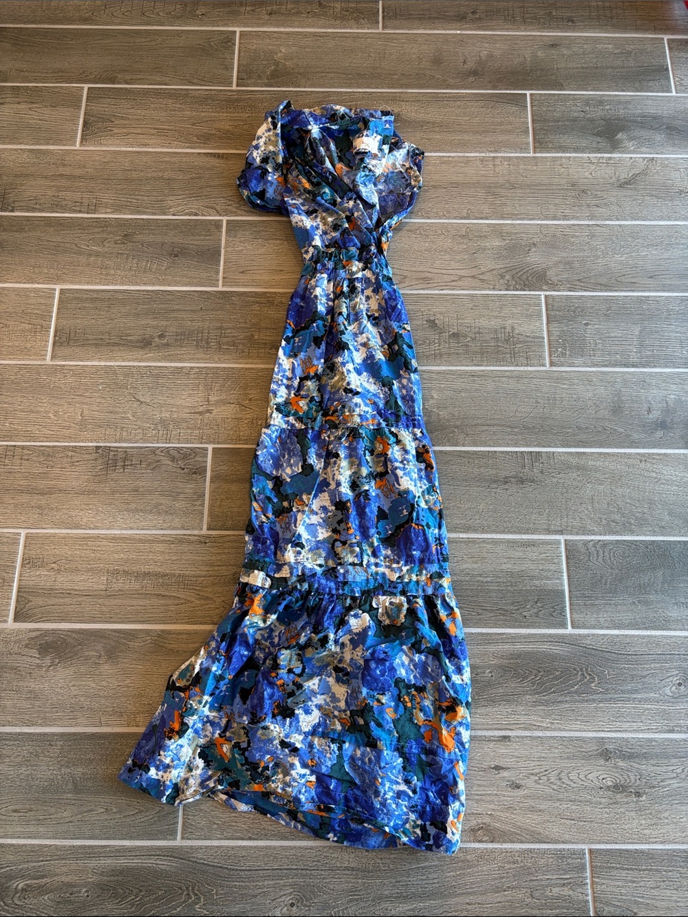 Anthropologie Multicolor Blue Floral Tiered Maxi Dress - Picture 3 of 4
